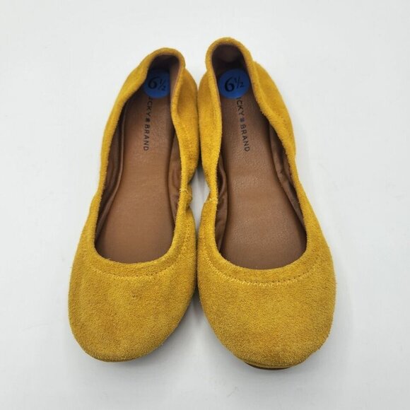 Lucky Brand Erin Mustard Yellow Suede Slip On Ballet Flats 6.5 Womens New - Picture 5 of 7